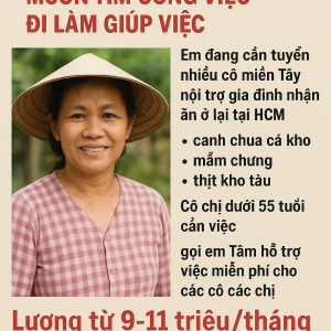 Chị quê miền tây muốn tìm công việc đi làm giúp việc gọi em Tâm nhé : 0978609760