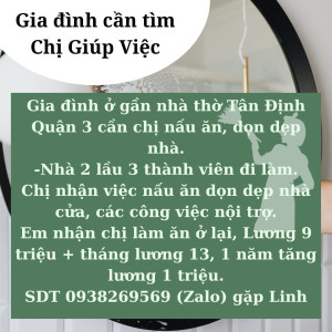 Gia Đình Ở Gần Nhà Thờ Tân Định Quận 3 Cần Chị Nấu Ăn, Dọn Dẹp Nhà.