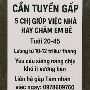 CẦN TUYỂN GẤP 5 CHỊ GIÚP VIỆC NHÀ HAY CHĂM EM BÉ