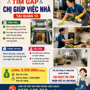Tìm gấp chị giúp việc nhà tại Q10