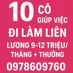 Em cần tuyển 10 cô giúp việc đi làm ngay : 0978609760 ( có zalo)