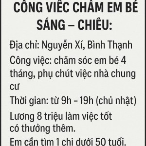 Công việc Chăm em bé. SÁNG – CHIỀU: