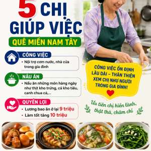 Cần tuyển gấp 5 chị giúp việc quê miền nam tây : 0978609760 ( có zalo)