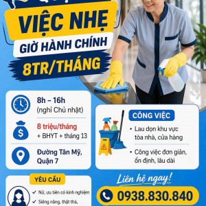 📢 CẦN NGƯỜI LÀM TẠP VỤ QUẬN 7