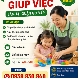 GIA ĐÌNH CẦN TUYỂN CÔ GIÚP VIỆC TẠI GÒ VẤP