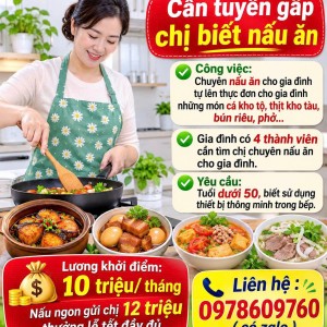 Cần Tuyển Gấp Chị Nấu Ăn Ngon : 0978609760 ( Cods Zalo)