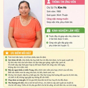 CHỊ HÀ QUÊ MIỀN TRUNG CHỊU KHÓ TÌM VIỆC GIÚP VIỆC NHÀ PHỤ CHĂM BÉ : 0906906537