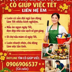 SẮP ĐẾN TẾT RỒI QUÝ ANH CHỊ CẦN TUYỂN CÔ GIÚP VIỆC TẾT LIÊN HỆ EM : 0906906537 ( có zalo)